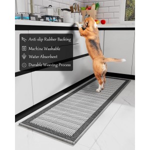 PADOOR Kitchen Mats for Floor, Kitchen Rugs Non Slip Washable, Rubber Backed Kitchen Runner Super Absorbent Kitchen Floor Mat Sink Rug, 20”x47” Grey