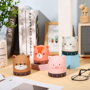 Queekay 4 Pcs Kitchen Cooking Timer Animal Mechanical Timer 60 Minute Wind up Dial 360° Rotating Countdown Egg Reminder No Batteries Loud Ring Cartoon Alarm for Kids Time Management, Fox Pig Cat Dog