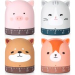 Queekay 4 Pcs Kitchen Cooking Timer Animal Mechanical Timer 60 Minute Wind up Dial 360° Rotating Countdown Egg Reminder No Batteries Loud Ring Cartoon Alarm for Kids Time Management, Fox Pig Cat Dog