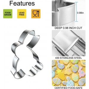 Easter Cookie Cutters, 5 Pieces Chick Carrot Egg Bunny Rabbite Shapes Metal Cookie Cutters Stainless Steel Sets Holiday Themed Baking Kit