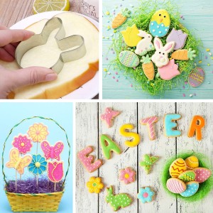 Easter Cookie Cutters, 5 Pieces Chick Carrot Egg Bunny Rabbite Shapes Metal Cookie Cutters Stainless Steel Sets Holiday Themed Baking Kit