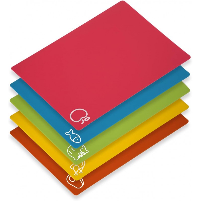 Goodluck 5 Pieces Flexible Cutting Boards, BPA Free Plastic Cutting Boards for Kitchen, Non Slip Cutting Mat for Meat and Vegetables