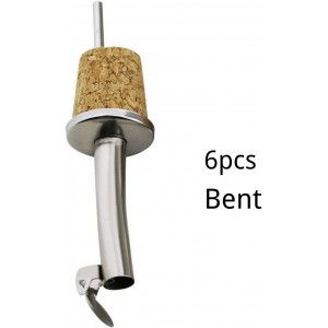 6PCS Wine Pourer with Stopper, Stainless Steel Wooden Cork,Liquor Pour Spouts for Wine Olive Oil Beer Bottles