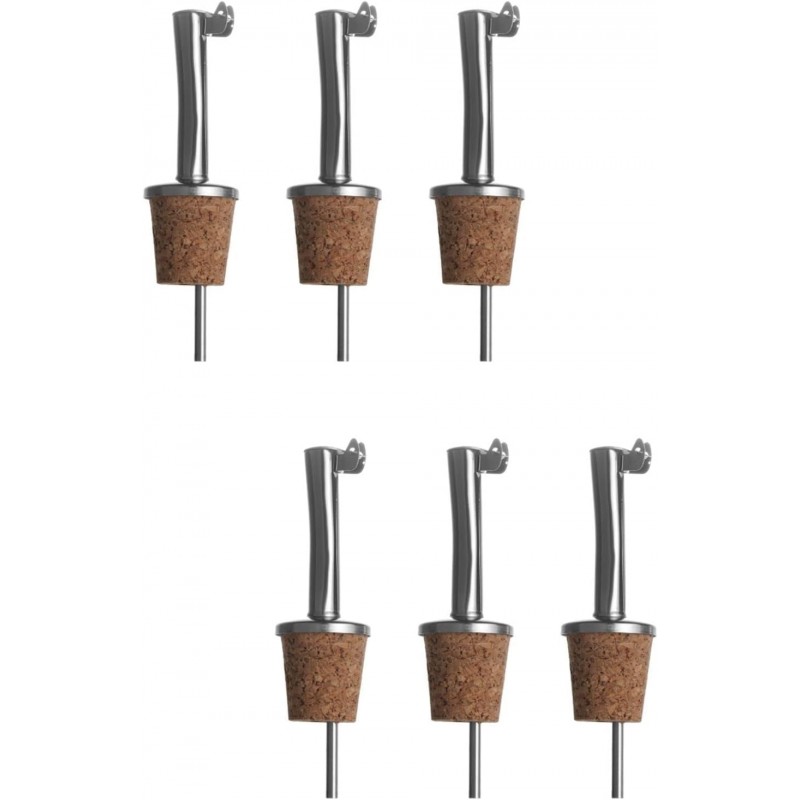 6PCS Wine Pourer with Stopper, Stainless Steel Wooden Cork,Liquor Pour Spouts for Wine Olive Oil Beer Bottles