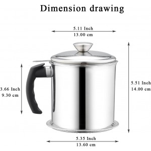 Kyraton Bacon Grease Container With Strainer, 48 oz Stainless Steel Oil Container, Pot Fat Storage With Lid, Easy Grip Handle Suitable For Storing Frying Oil And Cooking Grease 1. Silver
