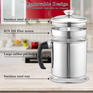 Kyraton Bacon Grease Container With Strainer, 48 oz Stainless Steel Oil Container, Pot Fat Storage With Lid, Easy Grip Handle Suitable For Storing Frying Oil And Cooking Grease 1. Silver