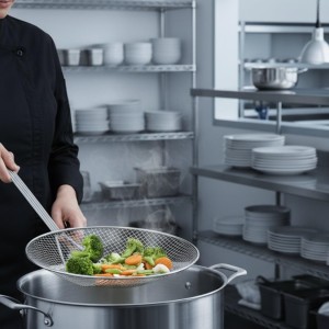 TrueCraftware- 12-Inch Round Wire Skimmer Nickel Plated- Mesh Strainer Skimmer Kitchen Utensil Food Strainer Skimmer Spoon for Cooking Sieve Sifters Rice Quinoa Pasta Fruits Vegetables