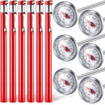 Xuhal 6 Pcs Stainless Steel Kitchen Thermometer with 5 Inch Long Stem 1 Inch Dial Thermometer Milk Frothing Food for Oven Probe Meat Grill BBQ Cooking Chocolate Water(Red)