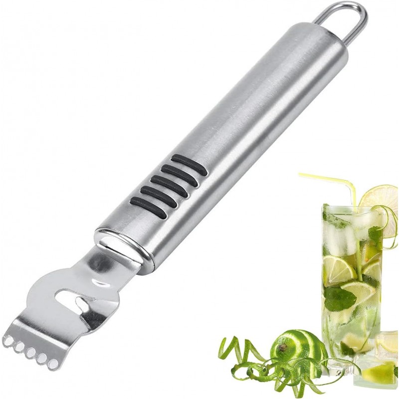 Stainless Steel Lemon Zester Grater, Lemon Zester Tool with Channel Knife Citrus Zester Lemon Peeler for Cocktails, Stainless Steel Lemon Lime Orange Peeler Fruit Zester Citrus Scraper