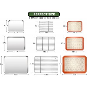 Baking Sheet Tray Cooling Rack with Silicone Baking Mat Set, Stainless Steel Cookie Pan For Oven, Set of 9 (3 Sheets + 3 Racks + 3 Mats), Warp Resistant & Heavy Duty & Easy Clean, Red