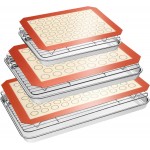 Baking Sheet Tray Cooling Rack with Silicone Baking Mat Set, Stainless Steel Cookie Pan For Oven, Set of 9 (3 Sheets + 3 Racks + 3 Mats), Warp Resistant & Heavy Duty & Easy Clean, Red