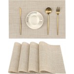 Leetaltree Beige Placemats Set of 4 - Heat Resistant Non-Slip Place mats for Dining Table, Washable Durable PVC Vinyl Woven Table Mats（Beige, 4）