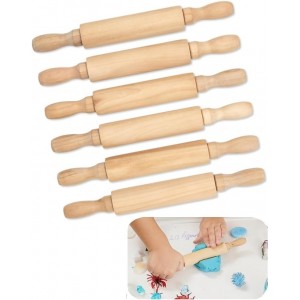 8-Inch Premium Kids Mini Rolling Pins (6-Pack) Splinter-Free, Non-Stick Hardwood for Baking, Sensory Crafts, Play-Doh, Clay, Therapeutic Fine Motor Skills for Toddlers, Great Gift for Children