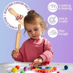 8-Inch Premium Kids Mini Rolling Pins (6-Pack) Splinter-Free, Non-Stick Hardwood for Baking, Sensory Crafts, Play-Doh, Clay, Therapeutic Fine Motor Skills for Toddlers, Great Gift for Children