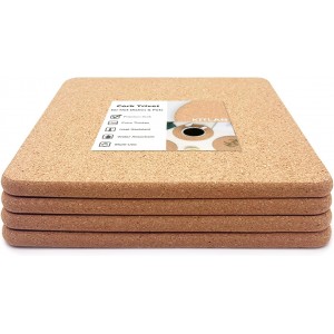 Cork Trivet, 4 Pcs High Density Thick Sq...