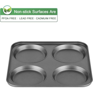 Tiawudi Muffin Top Pan, 4-Cup Hamburger Bun Pan, Large Whoopie Pies Pan, Non-Stick Bakeware for Eggs, Cornbread, Small Cake Layers and Drop Cookies, Set of 3