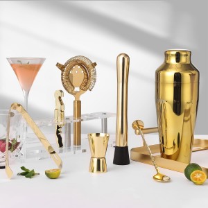 Cocktail Shaker Set with Arcylic Stand, Mixology Bartender Kit for Drink Mixing | Mixology Set with 7 Bar Set Tools Cocktail Kit (Gold)
