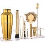 Cocktail Shaker Set with Arcylic Stand, Mixology Bartender Kit for Drink Mixing | Mixology Set with 7 Bar Set Tools Cocktail Kit (Gold)