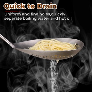Skimmer Slotted Spoon -16.5in 304 Stainless Steel Pasta Spider Strainer Skimmer Ladle Spoon for Cooking and Frying - Kitchen Metal Scoop Colander Strainer Spoon with Heat Resistant Black Wooden Handle