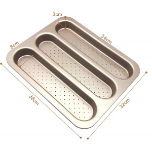 Baguette Pan French Bread Mold Carbon Steel Perforated 3 Cavity Baking Bocadillo Tray Nonstick Long Loaf Toast Cake Mould Bakeware Baking Pans for Oven