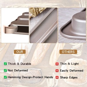 Baguette Pan French Bread Mold Carbon Steel Perforated 3 Cavity Baking Bocadillo Tray Nonstick Long Loaf Toast Cake Mould Bakeware Baking Pans for Oven