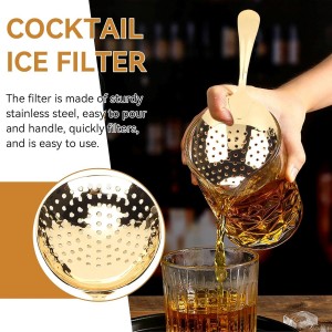 Julep Strainer Cocktail Spoon, Gold Cocktail Strainer Small Strainer with Handle Stainless Steel Cocktail Strainer Bar Tool for Home or Commercial Use
