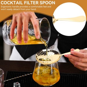 Julep Strainer Cocktail Spoon, Gold Cocktail Strainer Small Strainer with Handle Stainless Steel Cocktail Strainer Bar Tool for Home or Commercial Use