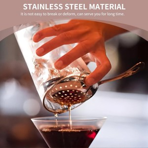 Julep Strainer Cocktail Spoon, Gold Cocktail Strainer Small Strainer with Handle Stainless Steel Cocktail Strainer Bar Tool for Home or Commercial Use