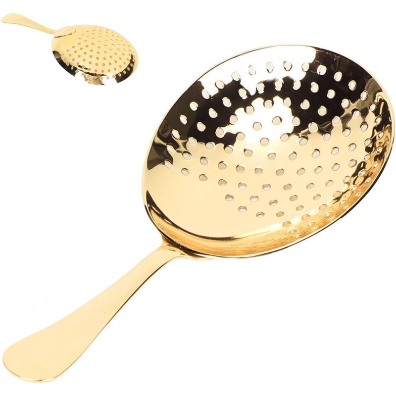 Julep Strainer Cocktail Spoon, Gold Cocktail Strainer Small Strainer with Handle Stainless Steel Cocktail Strainer Bar Tool for Home or Commercial Use