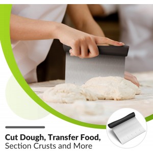 Rainspire Bench Scraper, Stainless Steel Dough Scraper, Pastry Scraper, Pizza and Dough Cutter Multi-Purpose Scraper/Chopper, Pizza Cutter Food Chopper Baking Supplies Kitchen Gadgets, Black