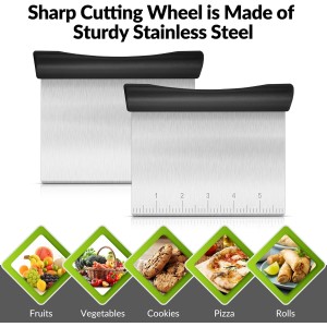 Rainspire Bench Scraper, Stainless Steel Dough Scraper, Pastry Scraper, Pizza and Dough Cutter Multi-Purpose Scraper/Chopper, Pizza Cutter Food Chopper Baking Supplies Kitchen Gadgets, Black