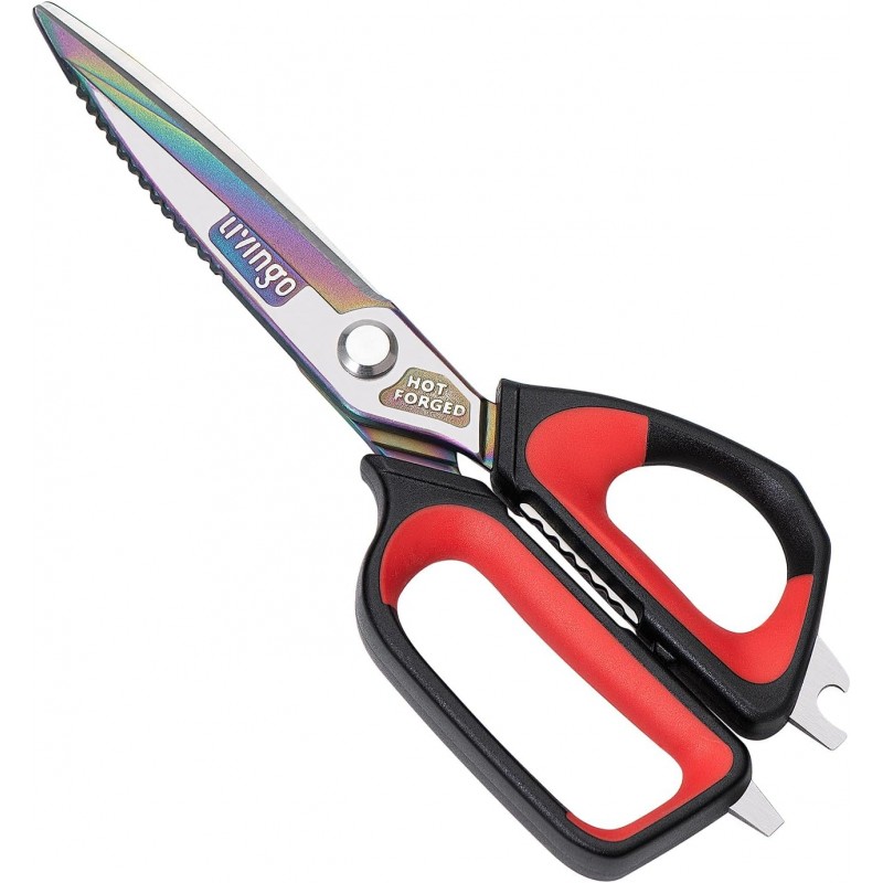 LIVINGO Heavy Duty Kitchen Shears - Titanium Coated Hot Forged Sharp Multipurpose Stainless Steel Utility Shears for Household Culinary Food Cutting Chicken Meat Cooking, Dishwasher Safe, 9.5 Inch