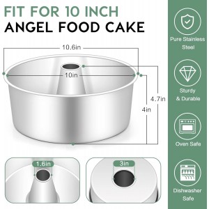 TeamFar 10inch Angel Food Cake Pan, Stainless Steel Cake Pan with Tube, Healthy & Non-toxic, Sturdy & One-Piece, Mirror Finish & Dishwasher Safe
