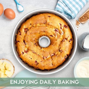 TeamFar 10inch Angel Food Cake Pan, Stainless Steel Cake Pan with Tube, Healthy & Non-toxic, Sturdy & One-Piece, Mirror Finish & Dishwasher Safe