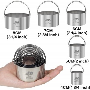 5 Pieces Circle Biscuit Cutter,Professional Stainless Steel Round Cookies Mold Tool with Handle for Baking GIFT Package