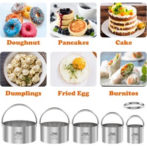5 Pieces Circle Biscuit Cutter,Professional Stainless Steel Round Cookies Mold Tool with Handle for Baking GIFT Package