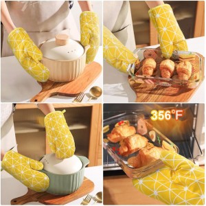 AUAUY Oven Mitts and Potholders BBQ Gloves-Oven Mitts and Pot Holders with Recycled Infill Silicone Non-Slip Cooking Gloves for Cooking Baking Grilling (6-Piece Set,Yellow)