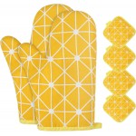 AUAUY Oven Mitts and Potholders BBQ Gloves-Oven Mitts and Pot Holders with Recycled Infill Silicone Non-Slip Cooking Gloves for Cooking Baking Grilling (6-Piece Set,Yellow)