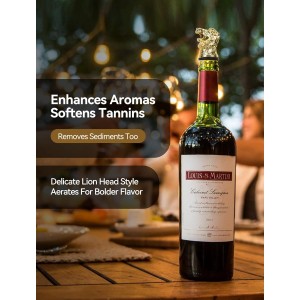 Lion Head Wine Aerator Pourer Spout, Olive Oil Liquor Bottle Decanter, Gold Plated Creative Gifts for Alcohol Spirits Whiskey