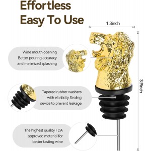 Lion Head Wine Aerator Pourer Spout, Olive Oil Liquor Bottle Decanter, Gold Plated Creative Gifts for Alcohol Spirits Whiskey