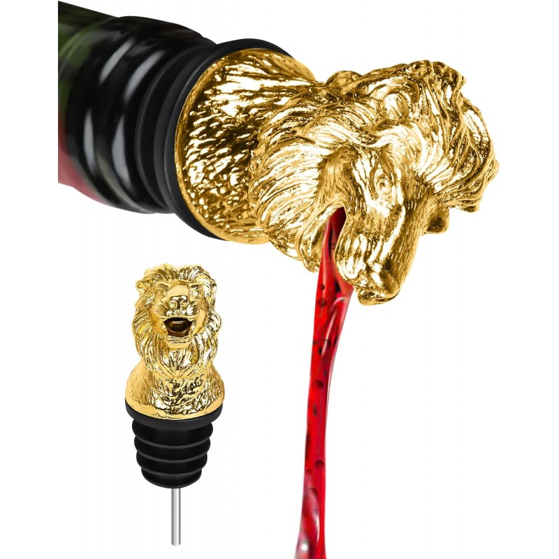 Lion Head Wine Aerator Pourer Spout, Olive Oil Liquor Bottle Decanter, Gold Plated Creative Gifts for Alcohol Spirits Whiskey