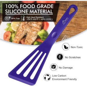 HOTEC 600℉ Heat Resistant Silicone Slotted Fish Turner Spatula Set, BPA Free Kitchen Cooking Spatulas, for Non Stick Cookware Dishwasher Safe Classic Blue, set of 2