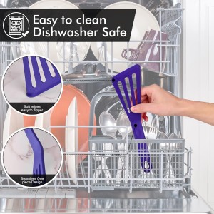 HOTEC 600℉ Heat Resistant Silicone Slotted Fish Turner Spatula Set, BPA Free Kitchen Cooking Spatulas, for Non Stick Cookware Dishwasher Safe Classic Blue, set of 2