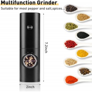 Electric Pepper Grinder or Salt Mill, Battery Powered Automatic Pepper Mill, Ceramic Grinder with Adjustable Coarseness, LED Light, One Hand Operation (1 pack)