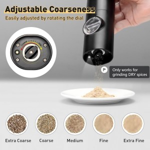 Electric Pepper Grinder or Salt Mill, Battery Powered Automatic Pepper Mill, Ceramic Grinder with Adjustable Coarseness, LED Light, One Hand Operation (1 pack)
