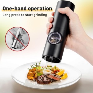 Electric Pepper Grinder or Salt Mill, Battery Powered Automatic Pepper Mill, Ceramic Grinder with Adjustable Coarseness, LED Light, One Hand Operation (1 pack)