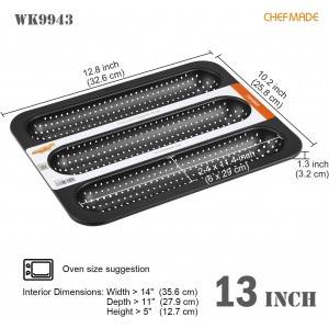 CHEFMADE Perforated Baguette Pan, Non-stick 3-slot French Bread Pan Baguette Baking Loaf Bakeware