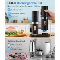 Electric Salt and Pepper Grinder Set, New Rechargeable Salt and Pepper Mill with Charging Base, Adjustable Coarseness Shakers with LED Light, One Hand Operation for Kitchen Appliances Gifts for Women