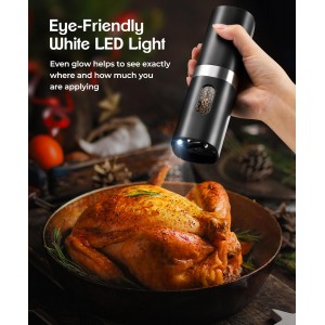 Electric Salt and Pepper Grinder Set, New Rechargeable Salt and Pepper Mill with Charging Base, Adjustable Coarseness Shakers with LED Light, One Hand Operation for Kitchen Appliances Gifts for Women