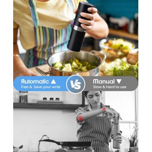 Electric Salt and Pepper Grinder Set, New Rechargeable Salt and Pepper Mill with Charging Base, Adjustable Coarseness Shakers with LED Light, One Hand Operation for Kitchen Appliances Gifts for Women